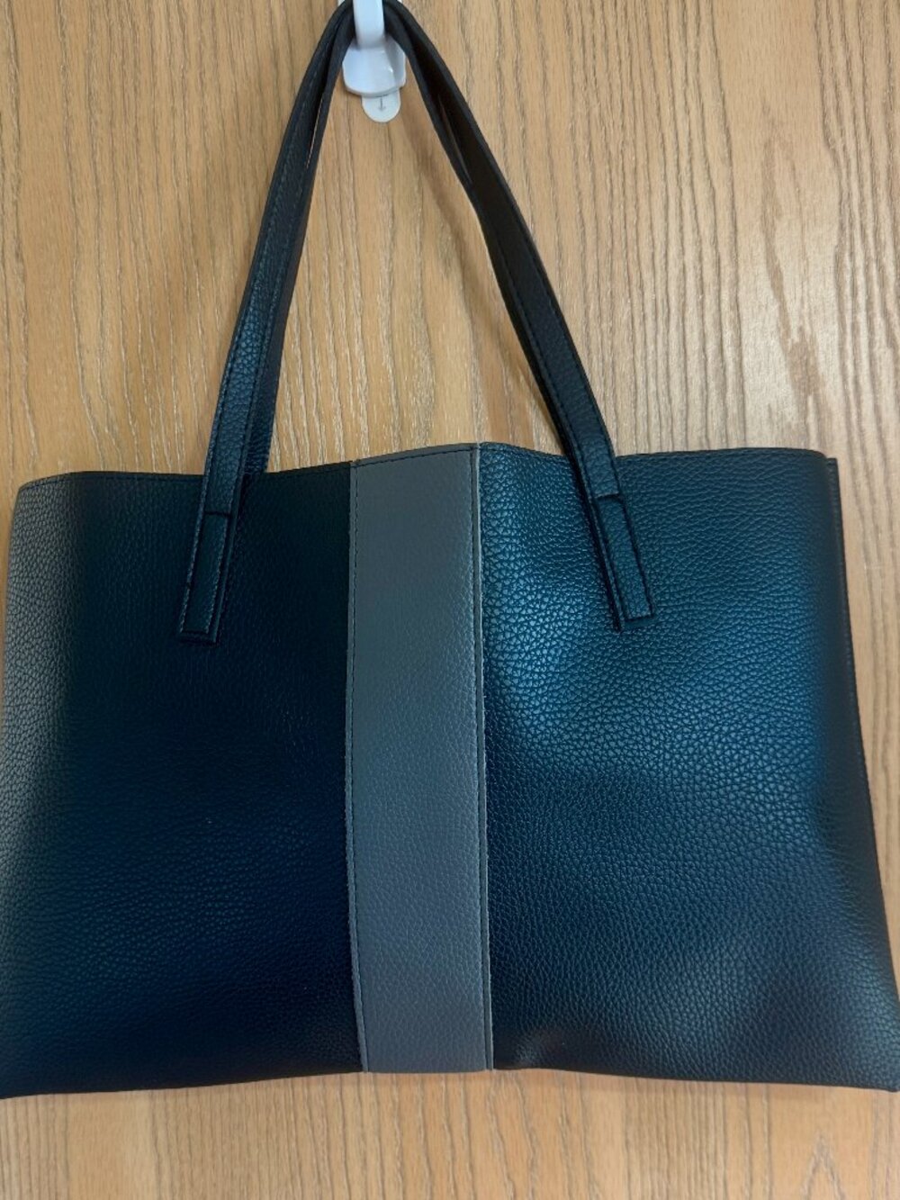 Vince Camuto Pebbled Vegan Leather "Luck" Tote Bag Black With Gray Stripe (NWOT)